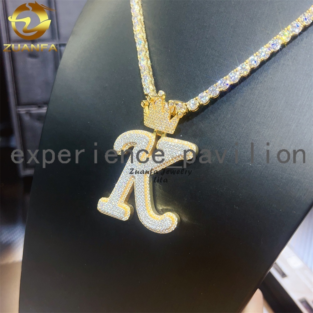 Wholesale Price Hip Jewelry Iced Out Silver Crown Bail Initial Letter K Mens Vvs Moissanite Custom Name Pendant