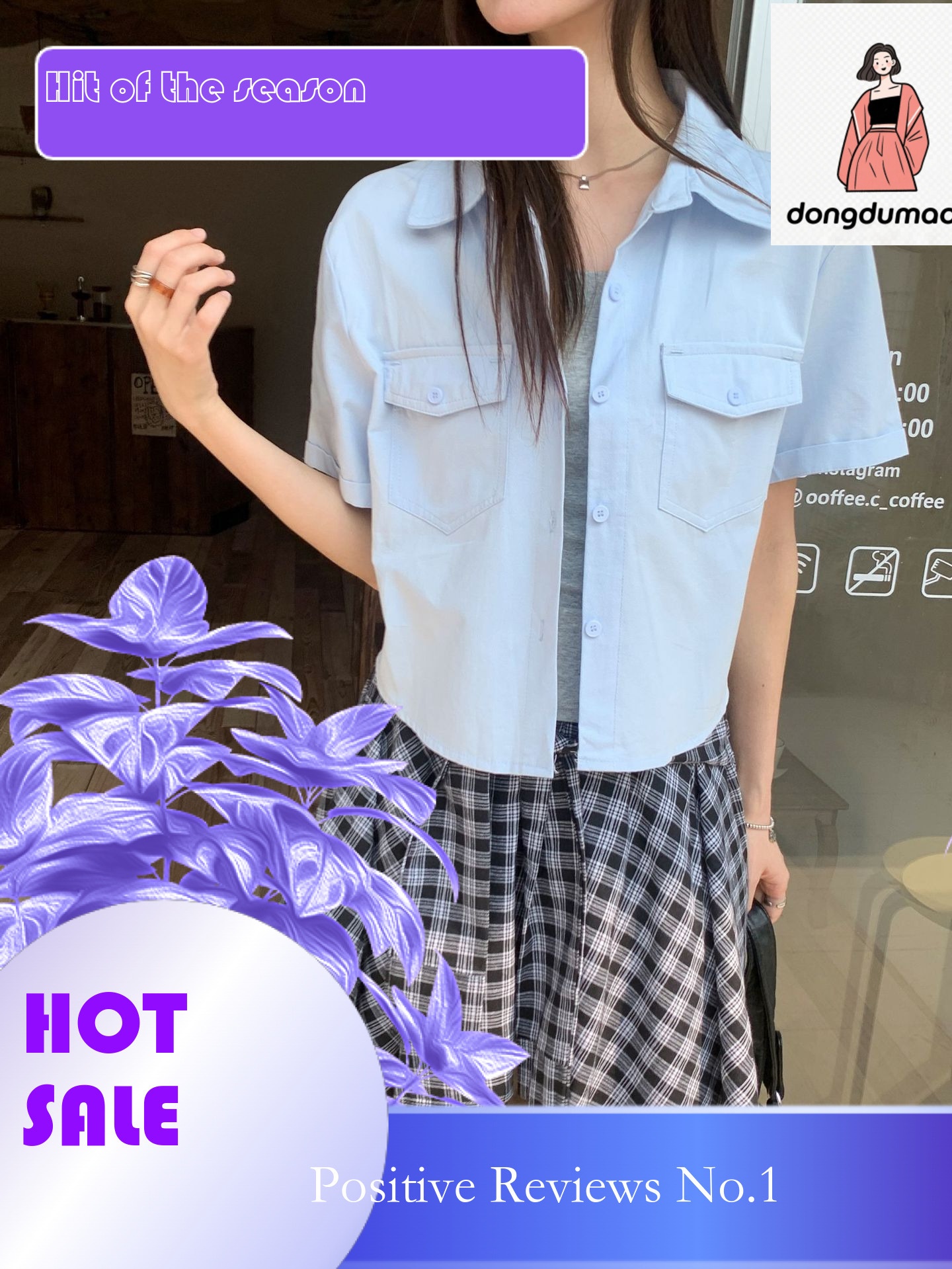 dongdumaoyi 2025 summer chic Korean version short sleeved workwear pocket POLO collar casual simple single breasted shirt top