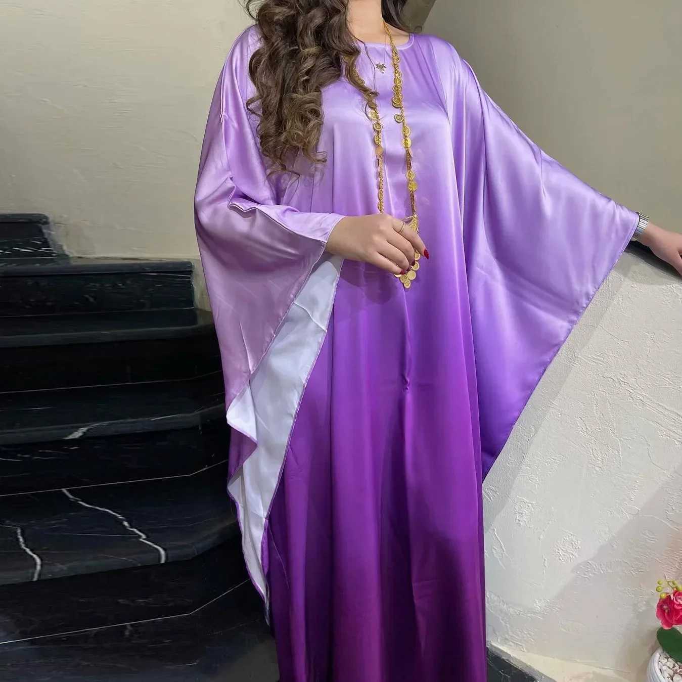 Morocco Party Satin Bat Slve Muslim Women Abaya Maxi Dress Dubai Turkey Kaftan Arab Gown Loose Islamic Vestidos Jalabiya Robe X250514