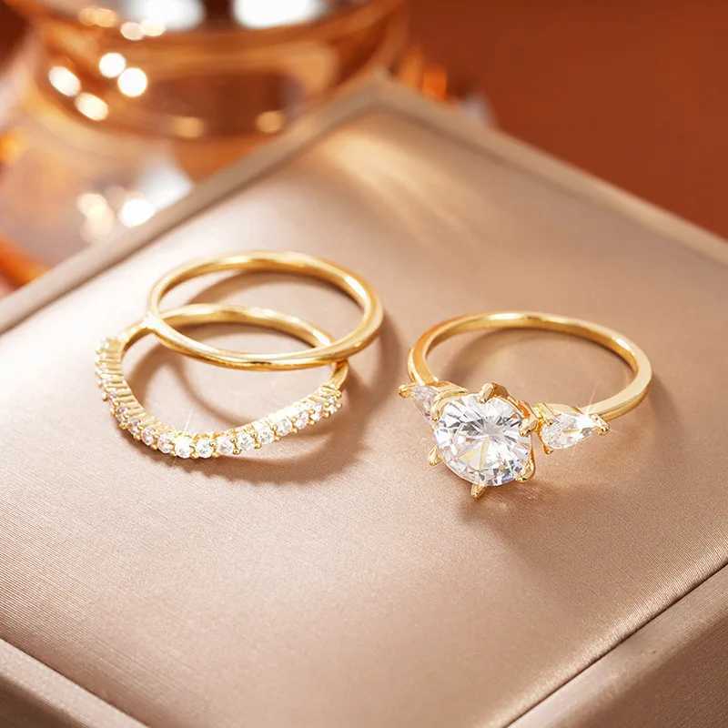 925 Sterling Silver 3Pcs Rings Set for Women Shiny Cubic Zirconia Unique Designed Finger Accories Fashion Wedding JewelryXJ250514