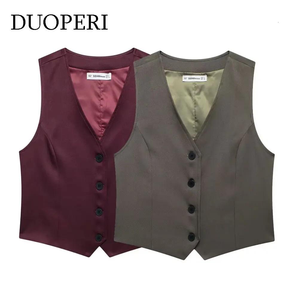 DUOPERI Womens Fashion Solid Single Chest Vest Vneck Sleeveless Jacket 250506