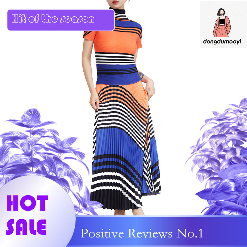dongdumaoyi Folding niche suit for women's Miyake spring and summer new style French design short sleeved T-shirt with pleated half body long ski