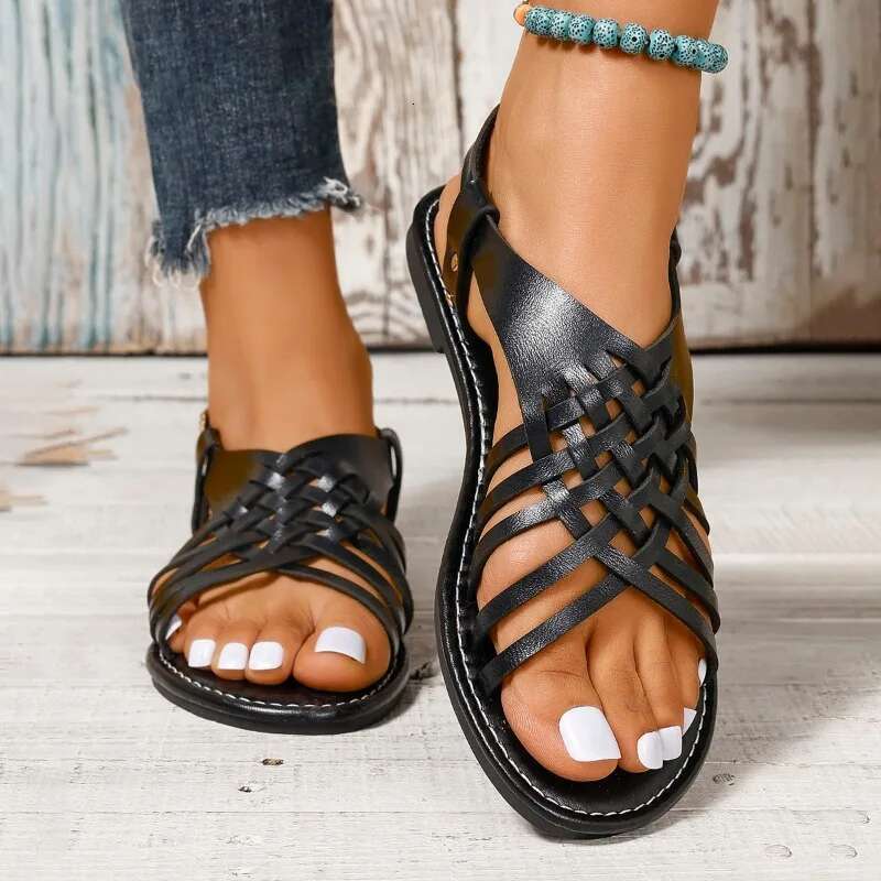 Trendy Cross Summer New Casual Solid Color Flat Bottom Anti Slip Beach Sandals Women Designers