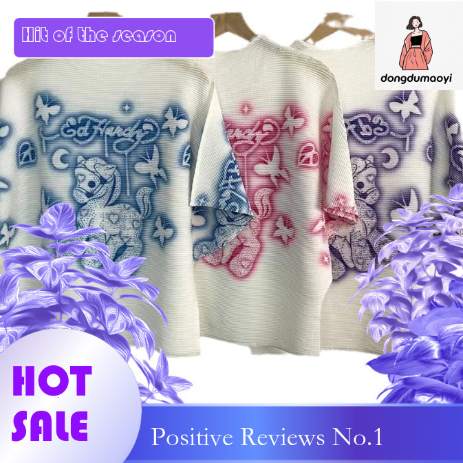 dongdumaoyi Designer Pattern Round Neck for Women 2025 New Summer Fold Cartoon Printed Top Loose Thin T-shirt