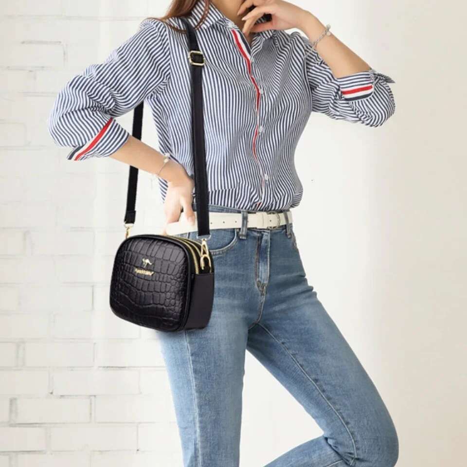 3 Layers Zipper Pockets Quality Crocodile PU Leather Women's Handbags Shoulder CrossBody Bags Light Female Handbag Sac