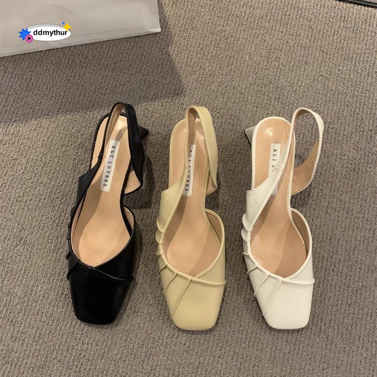 2025 Spring/Summer New High Baotou Back Air Sandals Coarse Heel Shallow Mouth French Gentle Style Single Women's Shoes ddmythur
