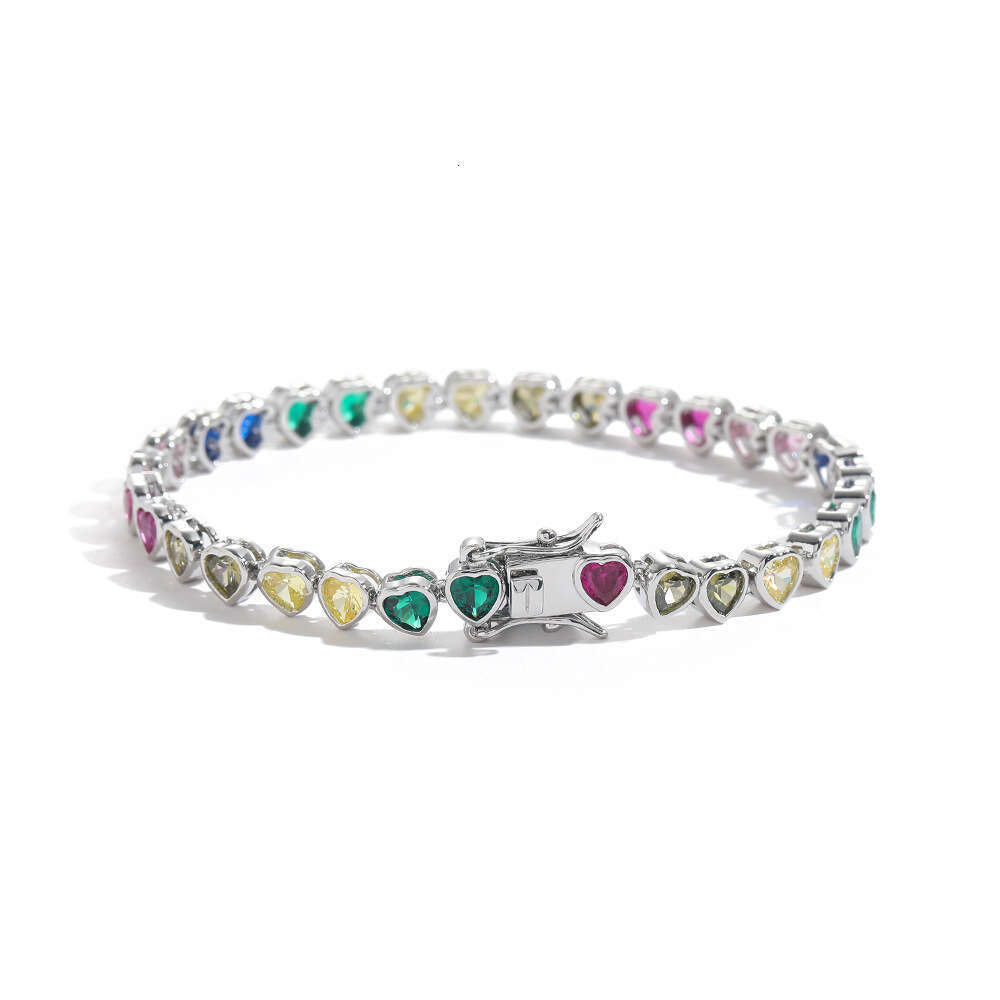 Colorful Bracelet Heart shaped 4 * 4mm Couple Layered Tennis Hip Hop Love Chain