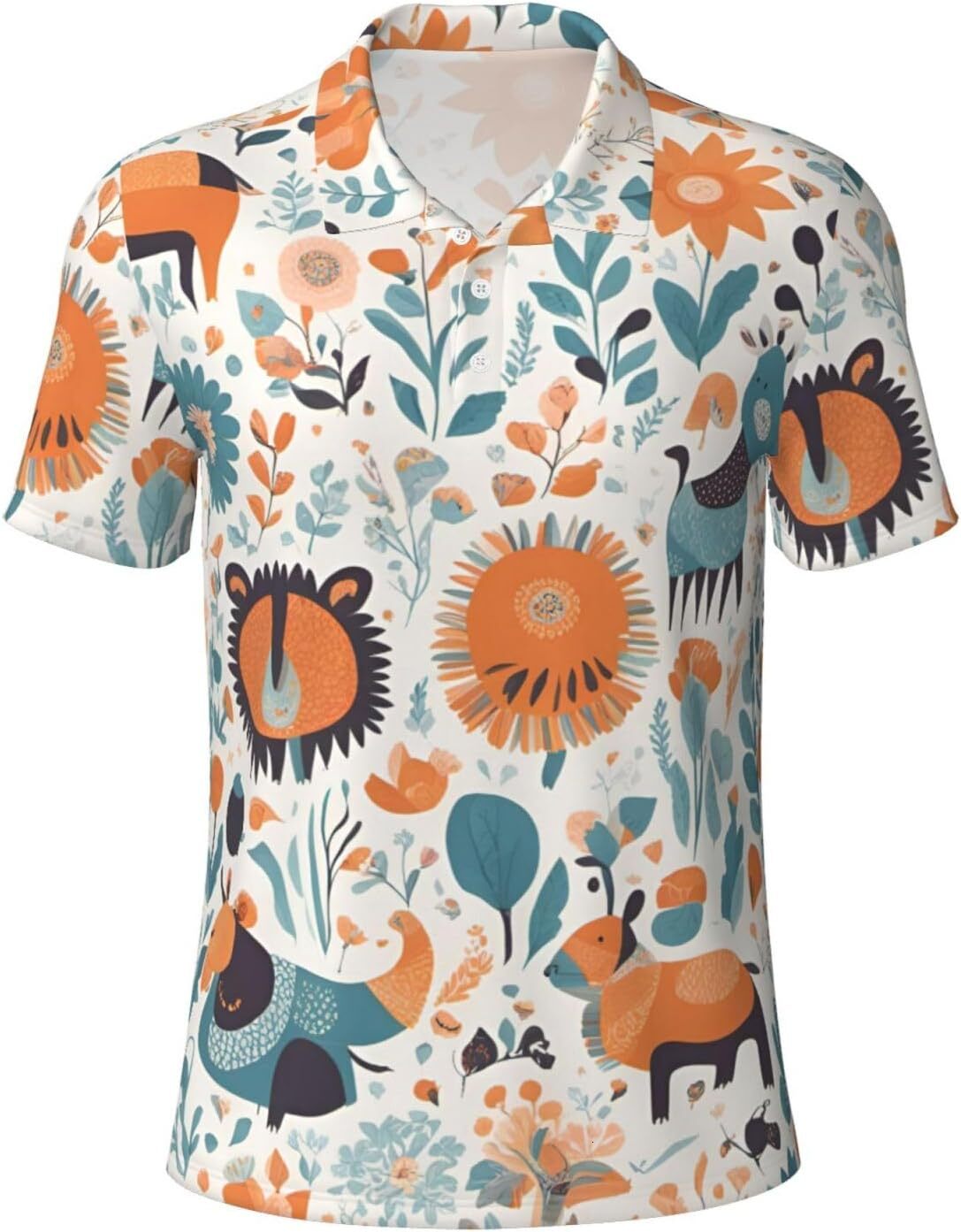 Mens Polo shirt Cute Floral Animal Pattern Mens Short Sleeve Polo Shirt, Performance Quick Dry Collared Shirt for Golf and Casual