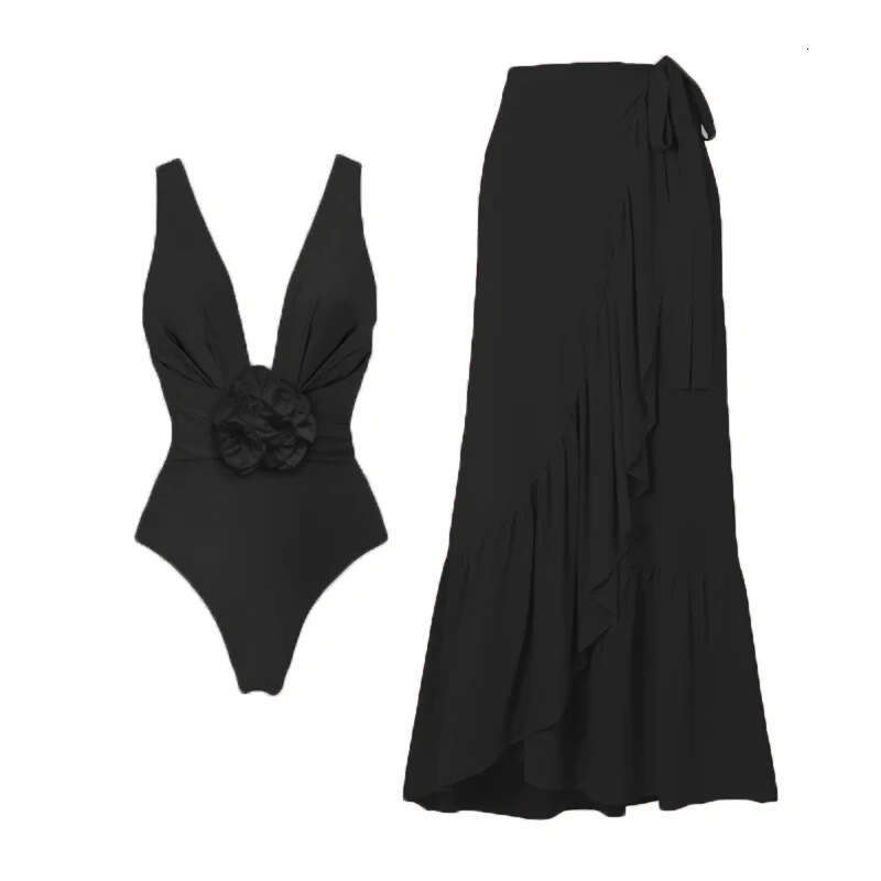 New retro solid color one-piece from Europe America, hot selling and explosive for women. Large flower swimsuit factory wholesale. 2025 temperament ve