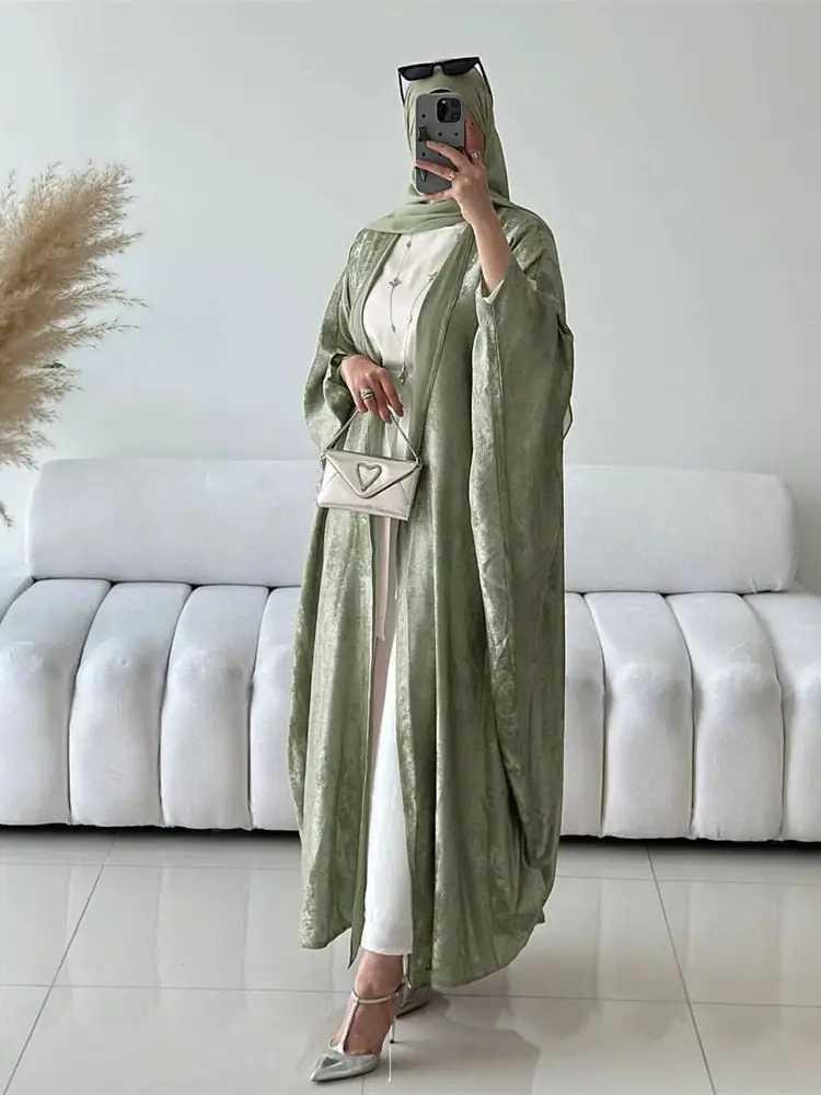 Abayas For Women Eid Shiny Batwing Satin Open Kimono Abaya Dubai Luxury Muslim Kaftan Dress Islam Clothing Caftan Marocain Femme X250514