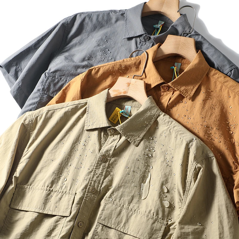 Mens Clothing Japanese Simple Cargo Pocket Short Sleeve Shirt Fashion Business Summer Relaxed Casual Solid Color 250506Z