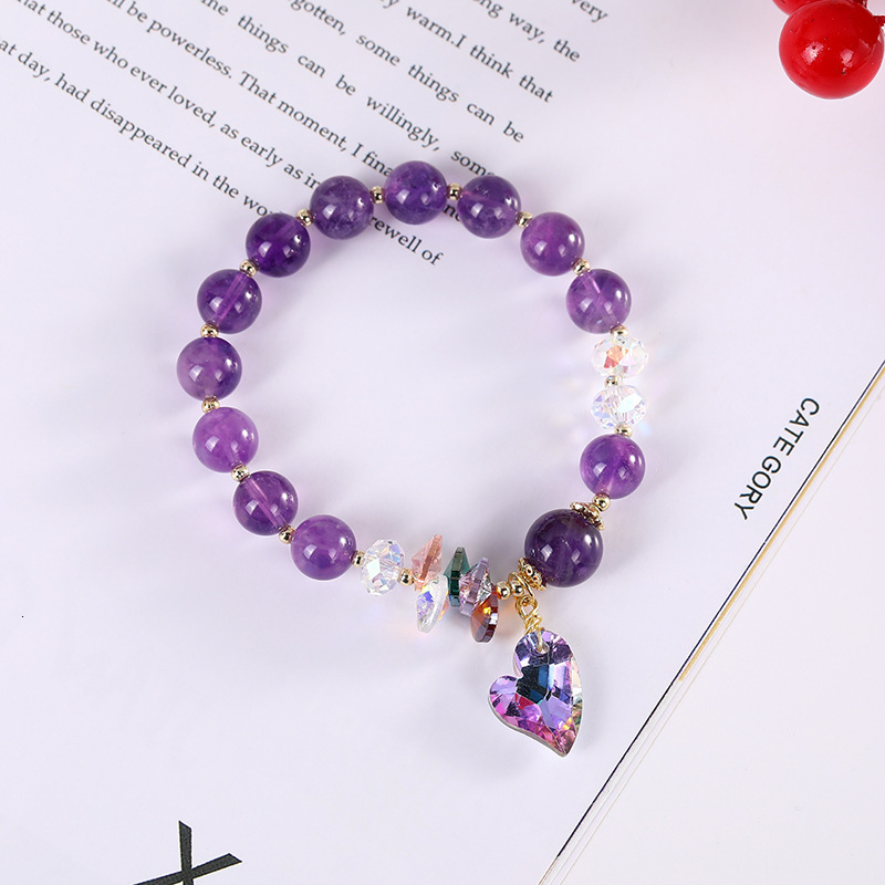 New Natural Amethyst Crystal Copper Accessories for Female Minority Design Sense Student Friend Bracelet Personalized Handicrafts