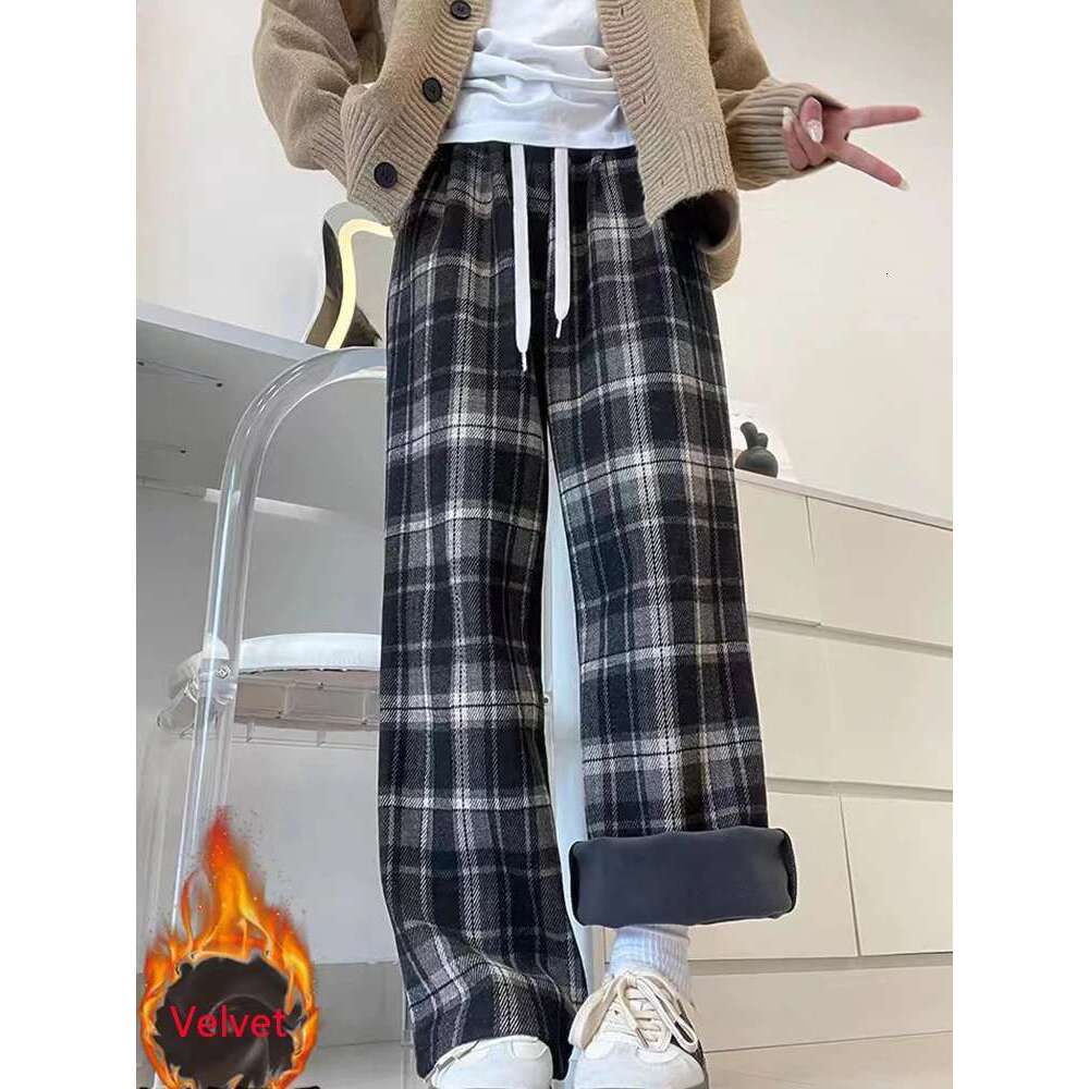 Plus Size Thicken Veet Women Winter New Arrivals High Elastic Waist Plaid Ladies Trousers Vintage Pants Female