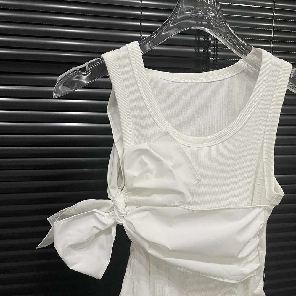 Getspring Women Tanks 2025 Spring Summer Three Dimensional Bow Decorative Sleeveless Slim White Tops All Match Fashion Vest New