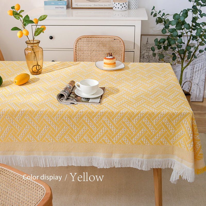 A0904 Nordic tablecloth cotton yarn high-grade tablecloth coffee table cloth tassel wear-resistant tablecloth dust-proof waffle table cloth round tabl