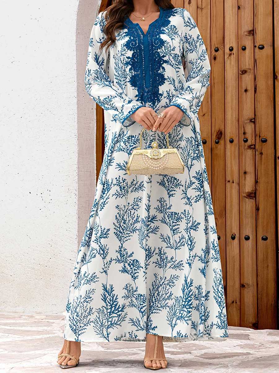Elegant Floral Print Abaya Dress with Long Slves and Flowy Robe for Women Perfect for Prayer and Dubai Jilbab Style X250514