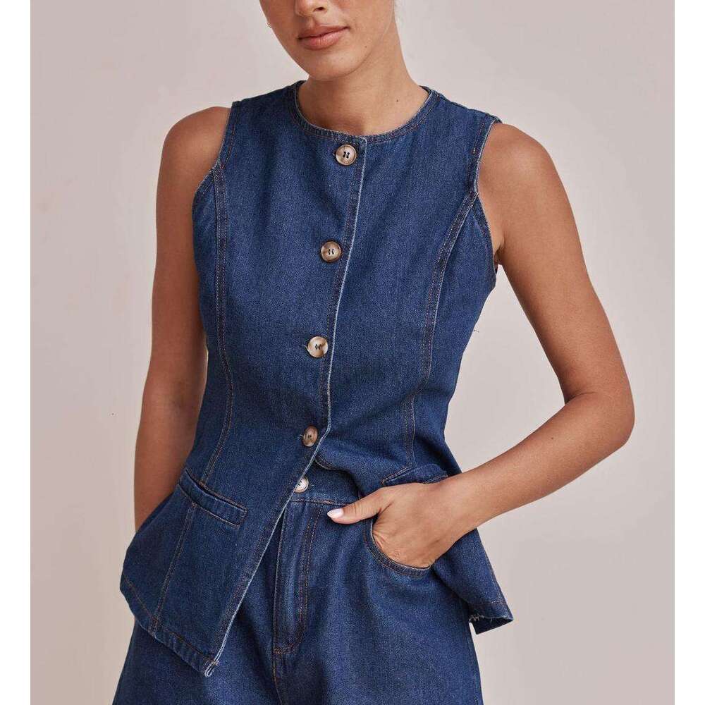 2025 Spring/summer New Fashion Sleeveless High Waist Loose Cowboy Shorts Set Washable Gentle Wind Show Thinness Long Printing New Pattern Fashion New 