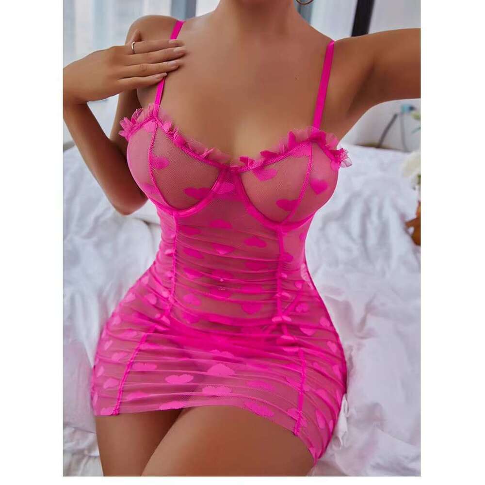 Sexy Pamas Intimates Lace Dress See-Through Stage Uniforms Light Control Print Technics Lingerie