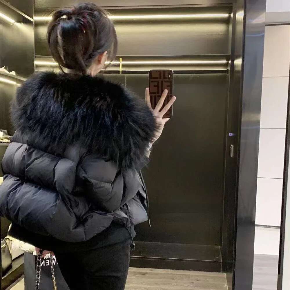 Puffer Jacket Newest White Duck Down Short Parkas Female Women 2024 Winter Thick Loose Casual Real Natural Raccoon Fur Coat