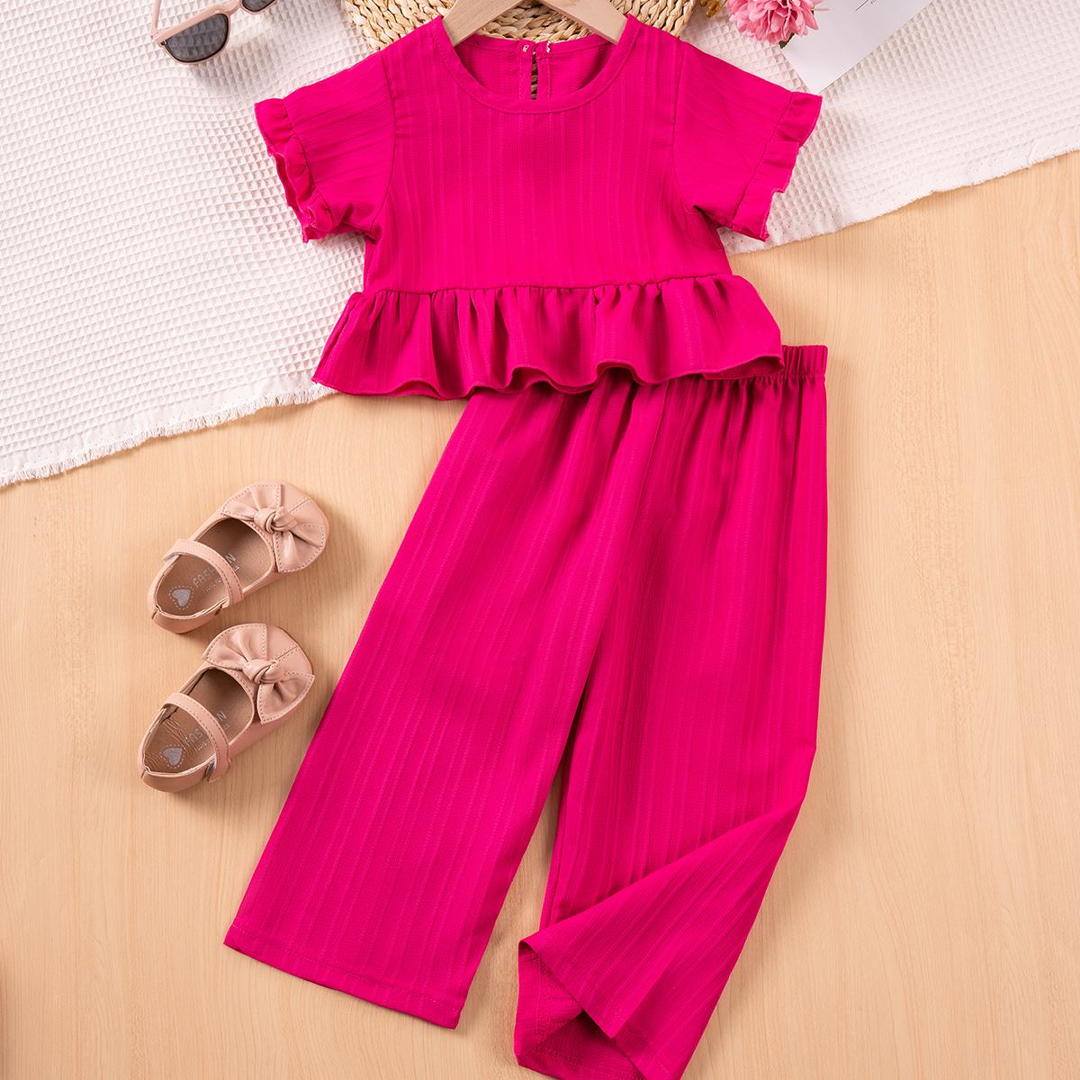 Summer New Baby Girls Clothing Solid Color Set Short Sleeve Top + Pants Two Piece, Baby Clothing, Daily Wear and Party Wear SS029