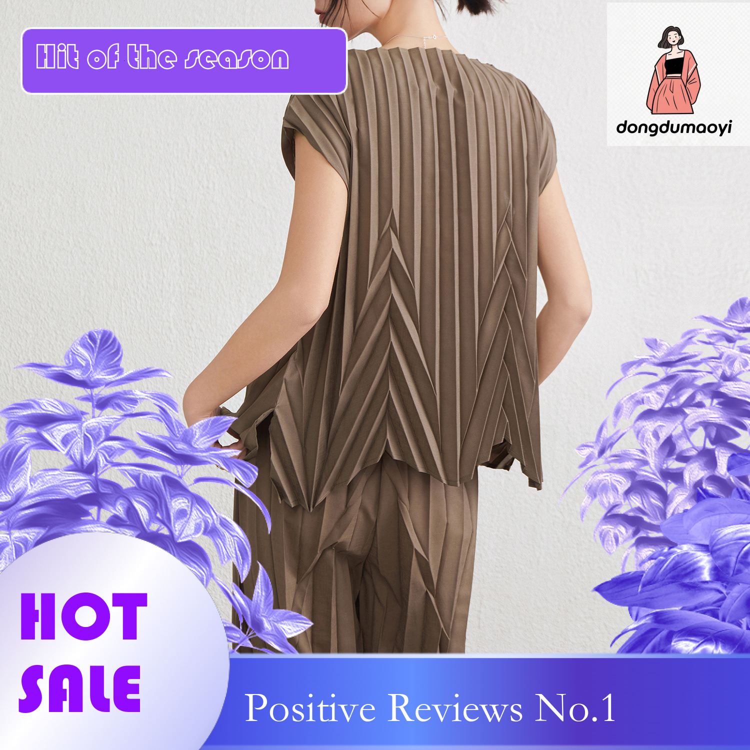 dongdumaoyi Miyake Simple Shirt T-shirt 2025 Summer New Design Sense One Word Neck Loose and Slim Solid Color Top for Women