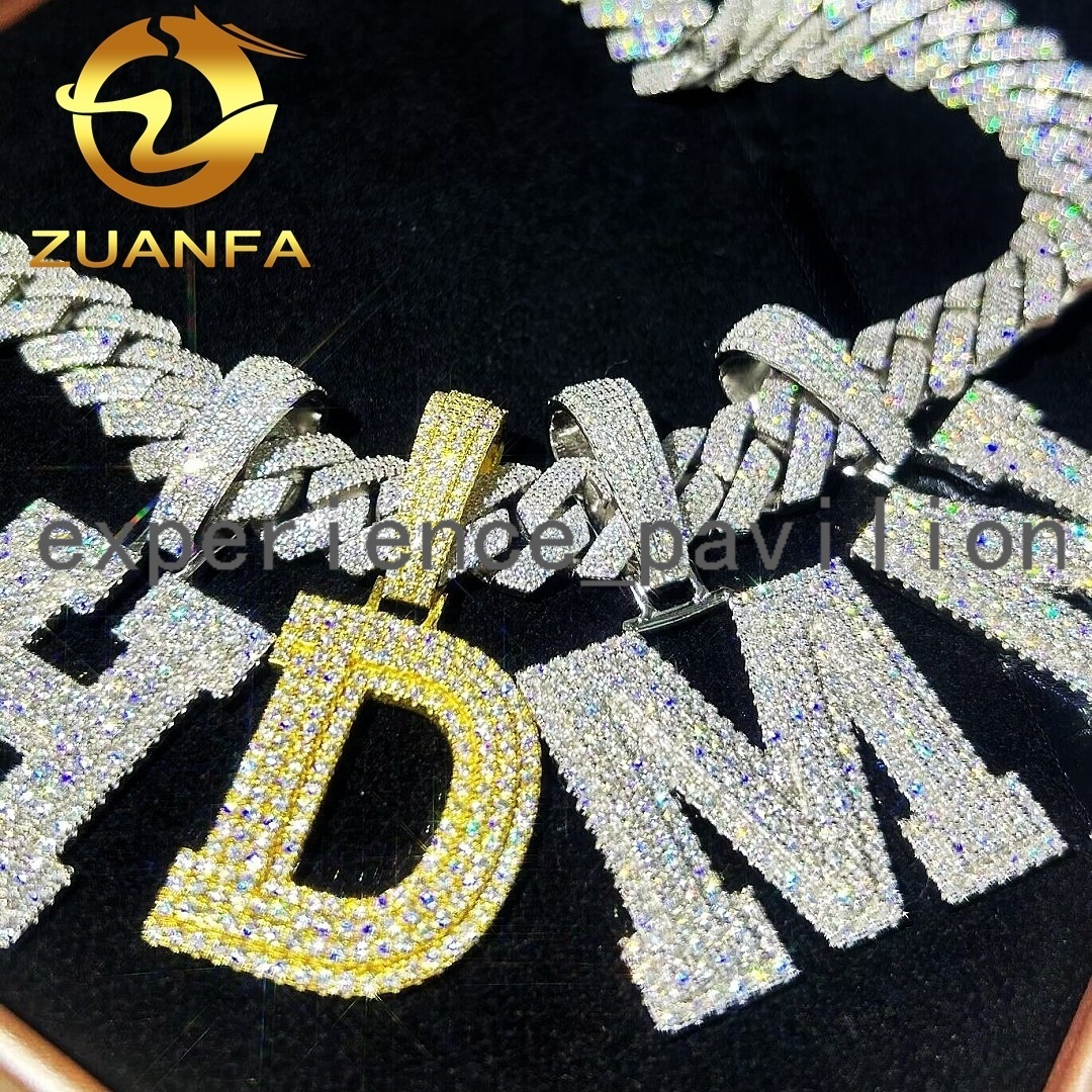 Custom 925 Sterling Silver Micro Pave Iced Out Hip Hop Jewelry Name A-Z Single Initials Moissanite Letter Pendant