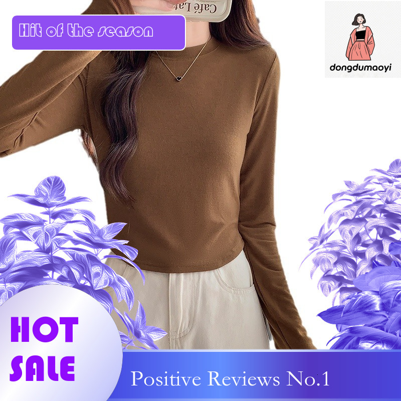 dongdumaoyi Mirad autumn winter half high neck slim fit base shirt for women with irregular pleated long sleeves and inner T-shirt top