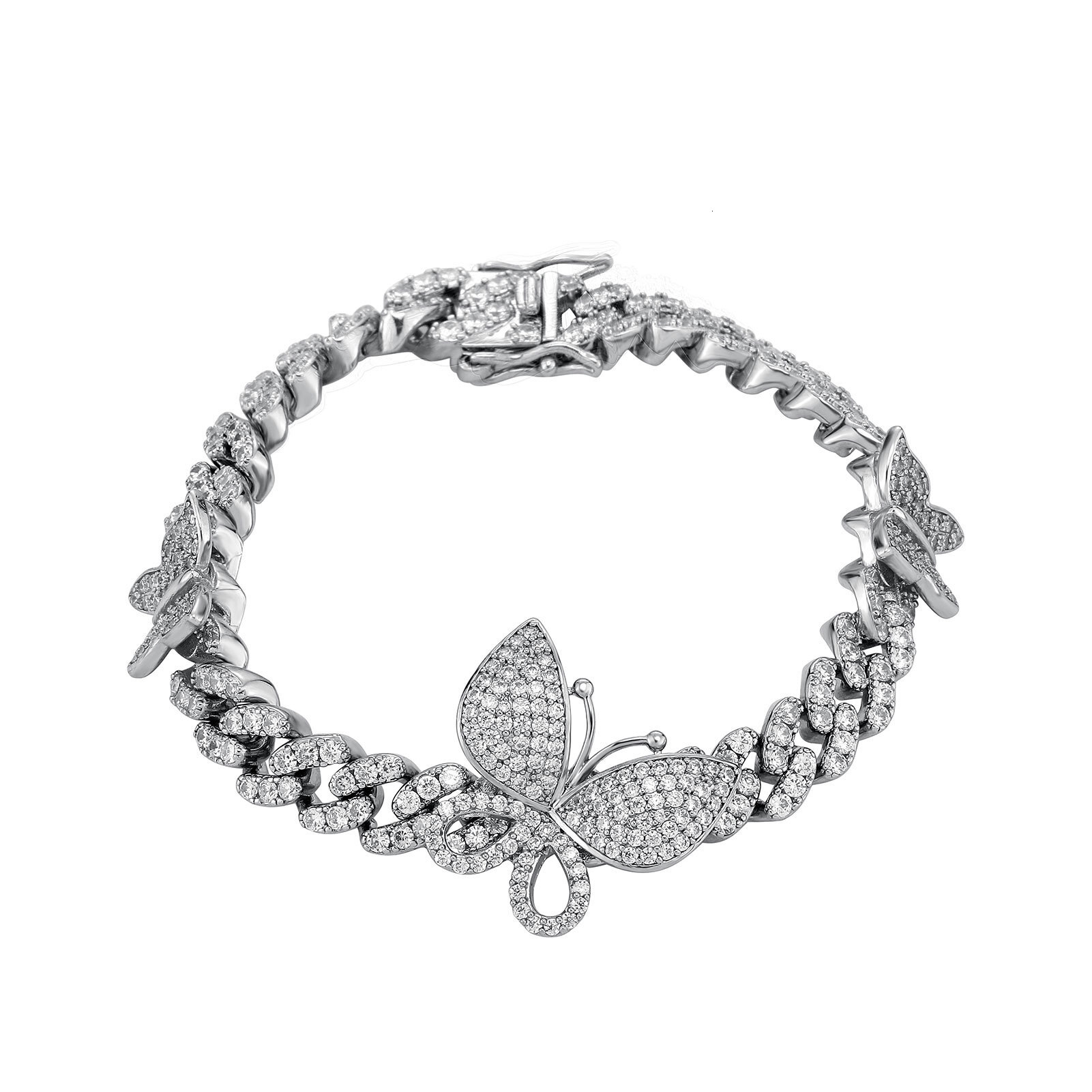 Bling Cubic Zirconia Butterfly Heart Charm Bracelet For Women Cuban Link Chain Chunky Top Quality Fashion Hip Hop Iced Out Chains Wolf Tide Rapper Jew