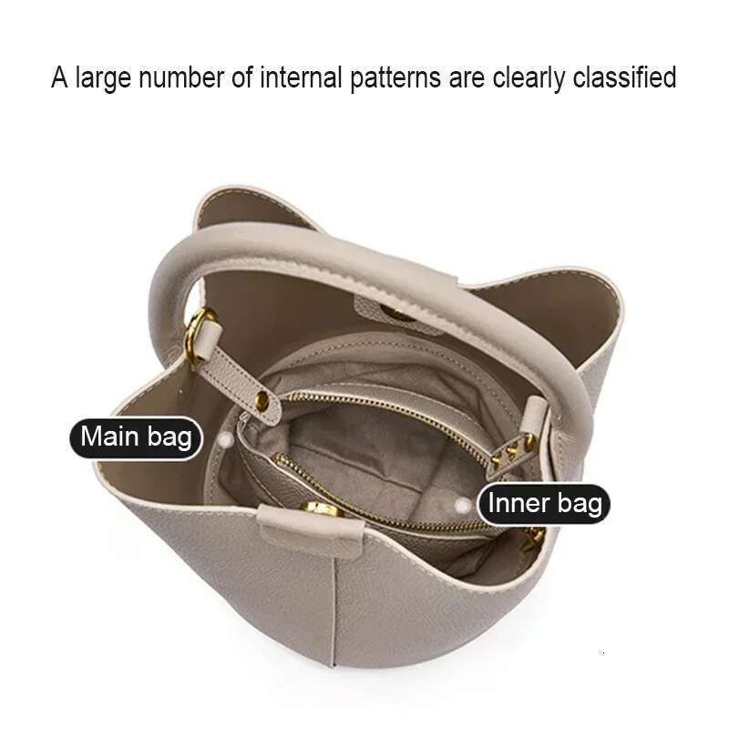 Genuine Leather New Commuter Women's Bucket Lady Top Handle Vegetable Basket Crossbody Messenger Bag