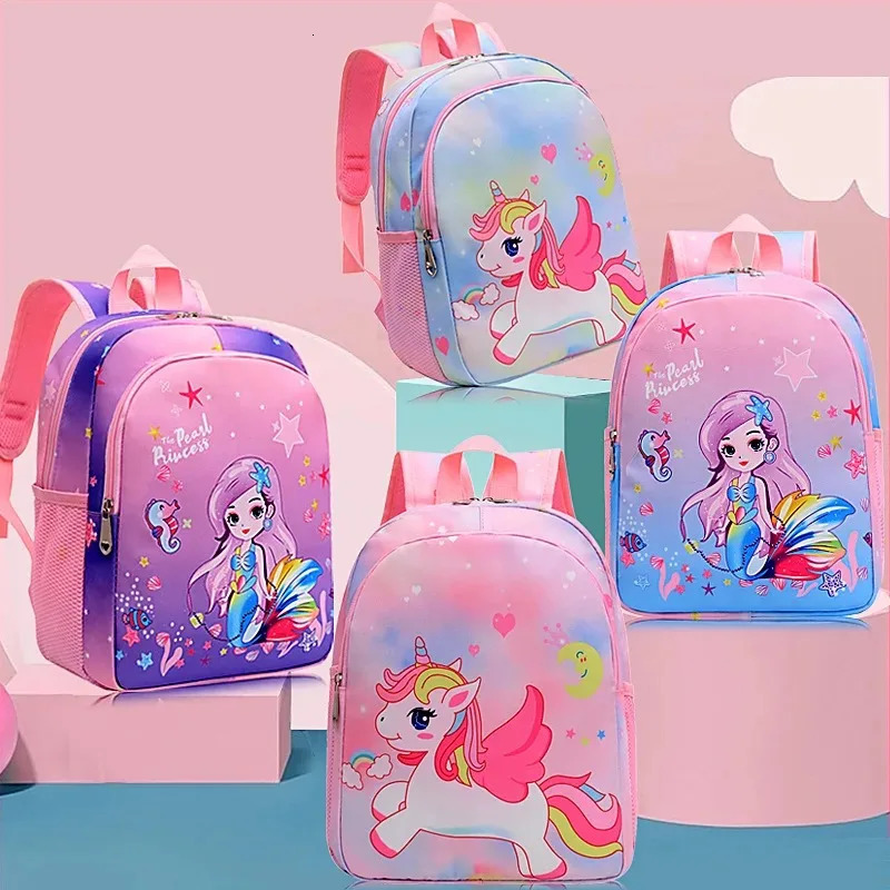 Toddler Girls Backpack Cartoon Unicorn Mermaid Print School Bag For Kindergarten Elementary Gift For Children Girls Backpacks 250514