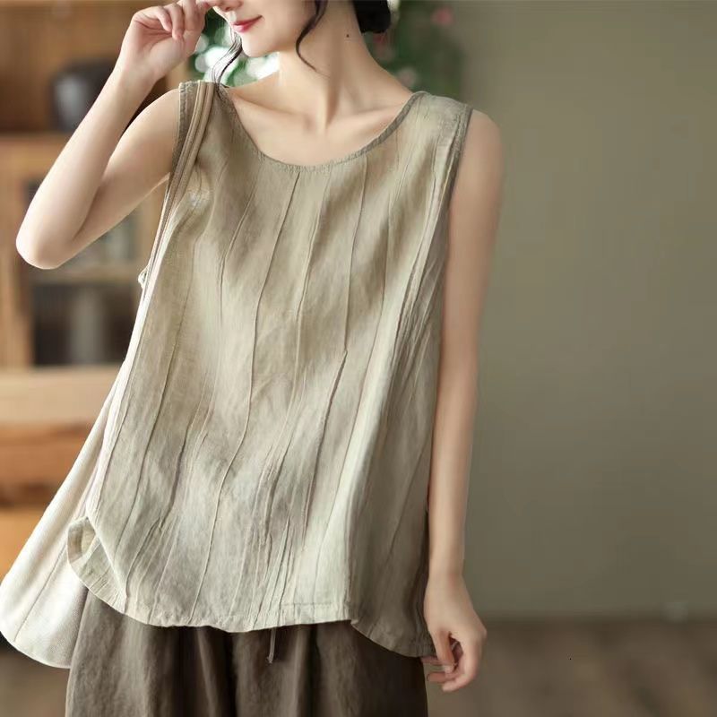 Summer new cotton and linen camisole vest in large size to cover the belly 2025 versatile for both inside and outside stylish and youthful womens clot