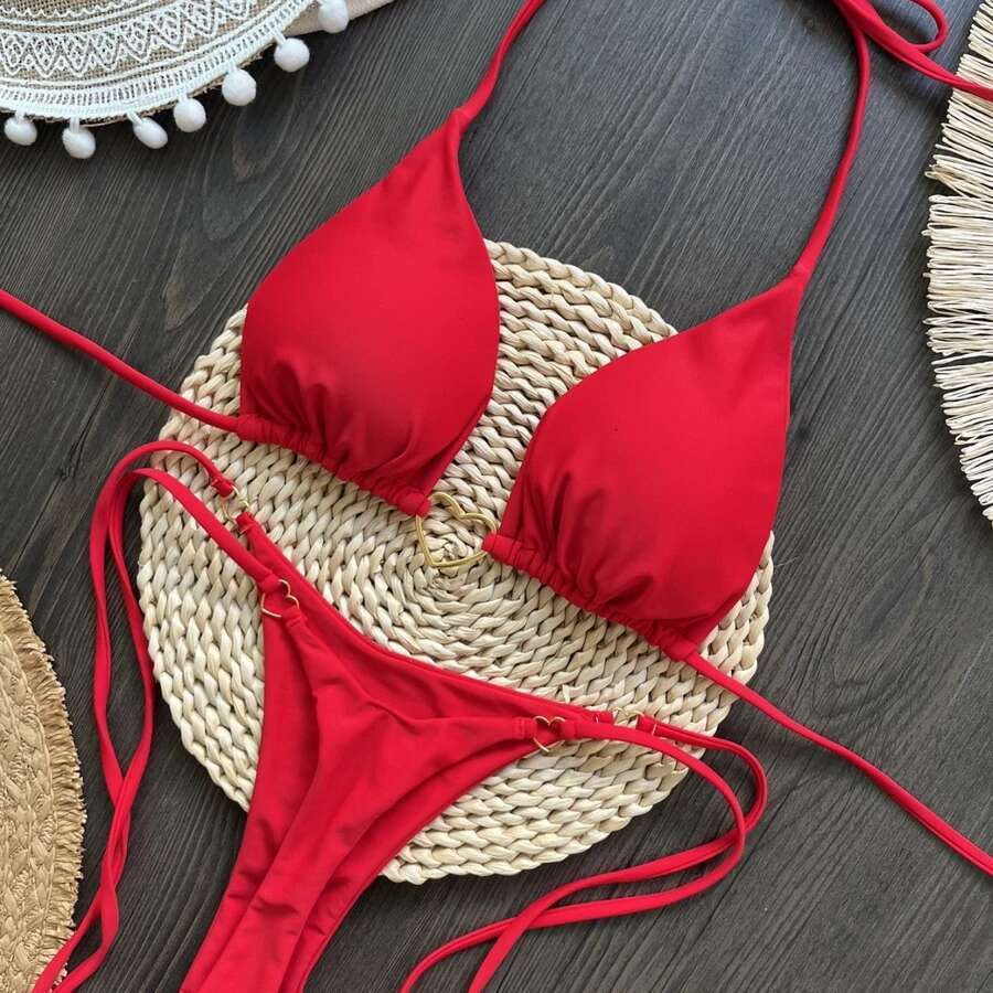 Para Praia 6 Colors Solid Brazilian Micro Swimwear T-back Swimsuit Women Sexy Biquini Thong Bikini Set Bathing Suit