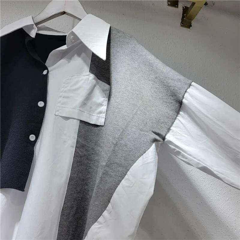 Getspring Women Shirt 2024 Autumn New Color Matching Fake Two Ladies Blouse Fashion All Match Loose Casual Long Female Tops