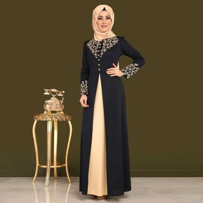 Womens Muslim Abaya Dress Long Slve Patchwork Printed Robe O Neck Dubai Turkish Clothing High Waist for Party X250514