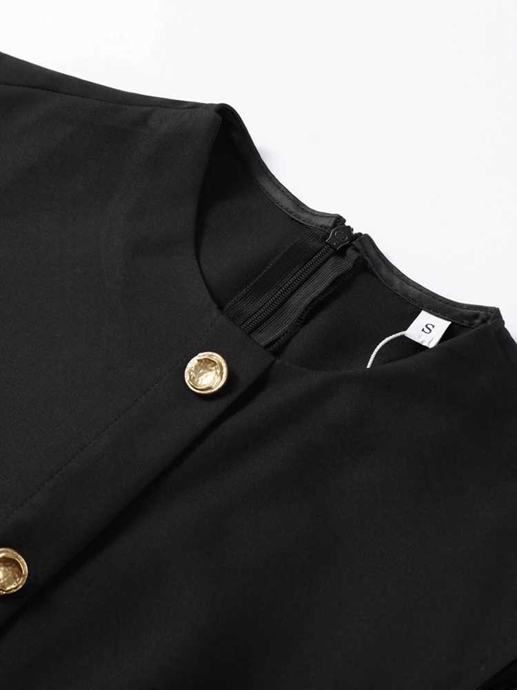 Black Elegant Long Dress With Belt Women Slim Single Breasted Front Split Sleeveless Female Dresses 2025 Summer Lady DressXJ250514