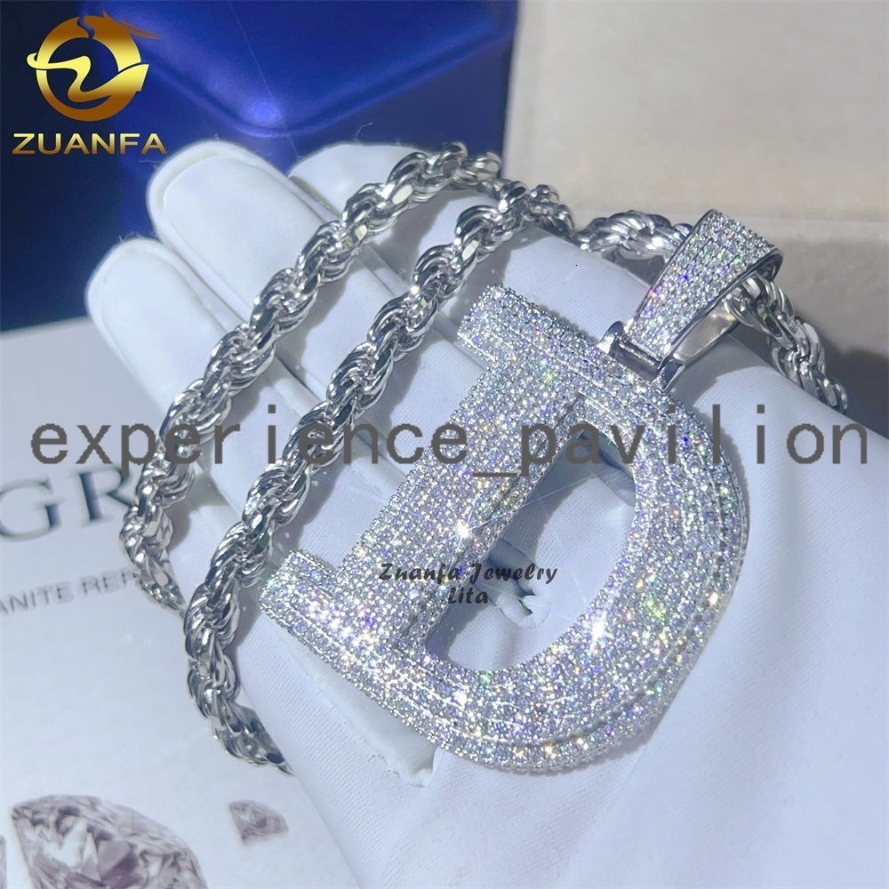 Custom Top Quality Hip Hop Iced Out Diamond 925 Sterling Silver Gold Initial Moissanite Letter Pendant