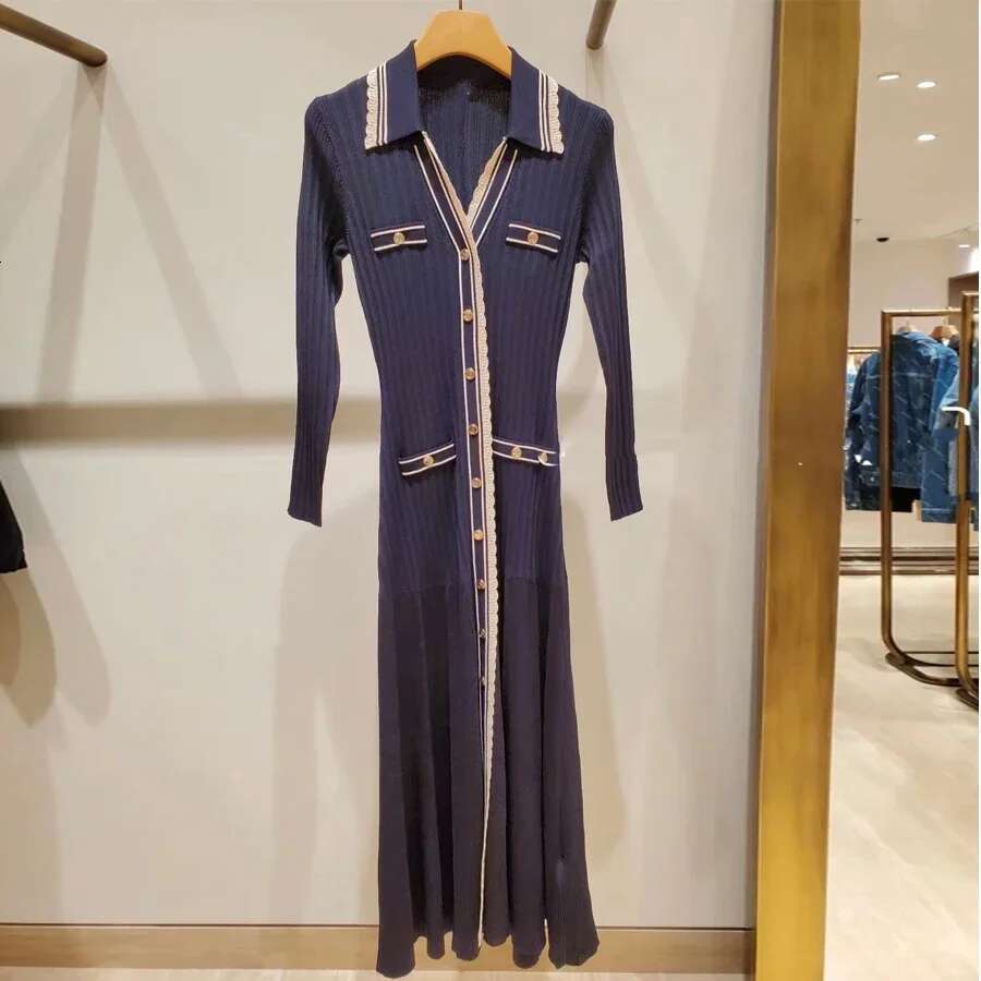 summer women's knitted V-neck long-sleeved French brand elegant party dress women