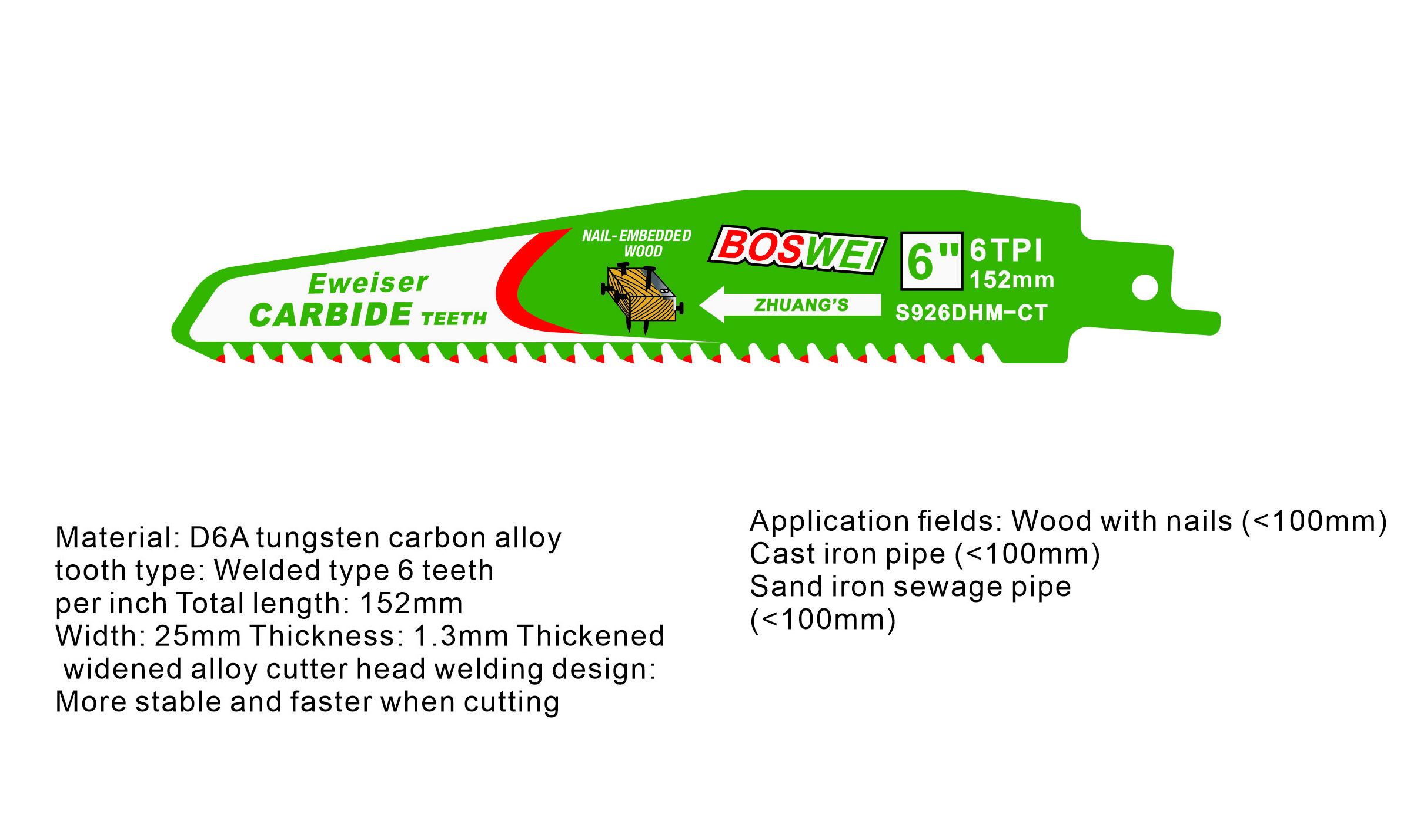 Tungsten carbon alloy saw blade is suitable for cutting nailed wood, cast iron, sand iron sewage pipes Five in one