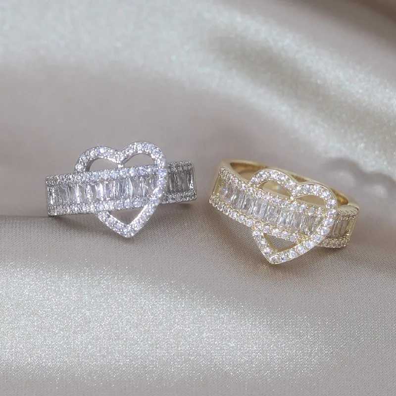 14K Gold Plating Luxury Zircon Ring Korea New Design Fashion Jewelry Elegant Womens Party Opening Adjustable AccordsXJ250514