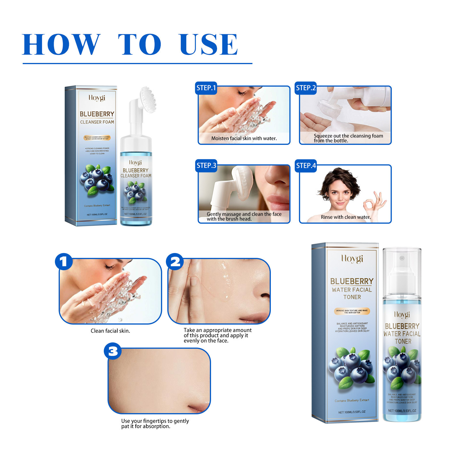 Hoygi Blueberry Facial Set - Facial Deep Cleansing Anti-Wrinkle Skin Care Set