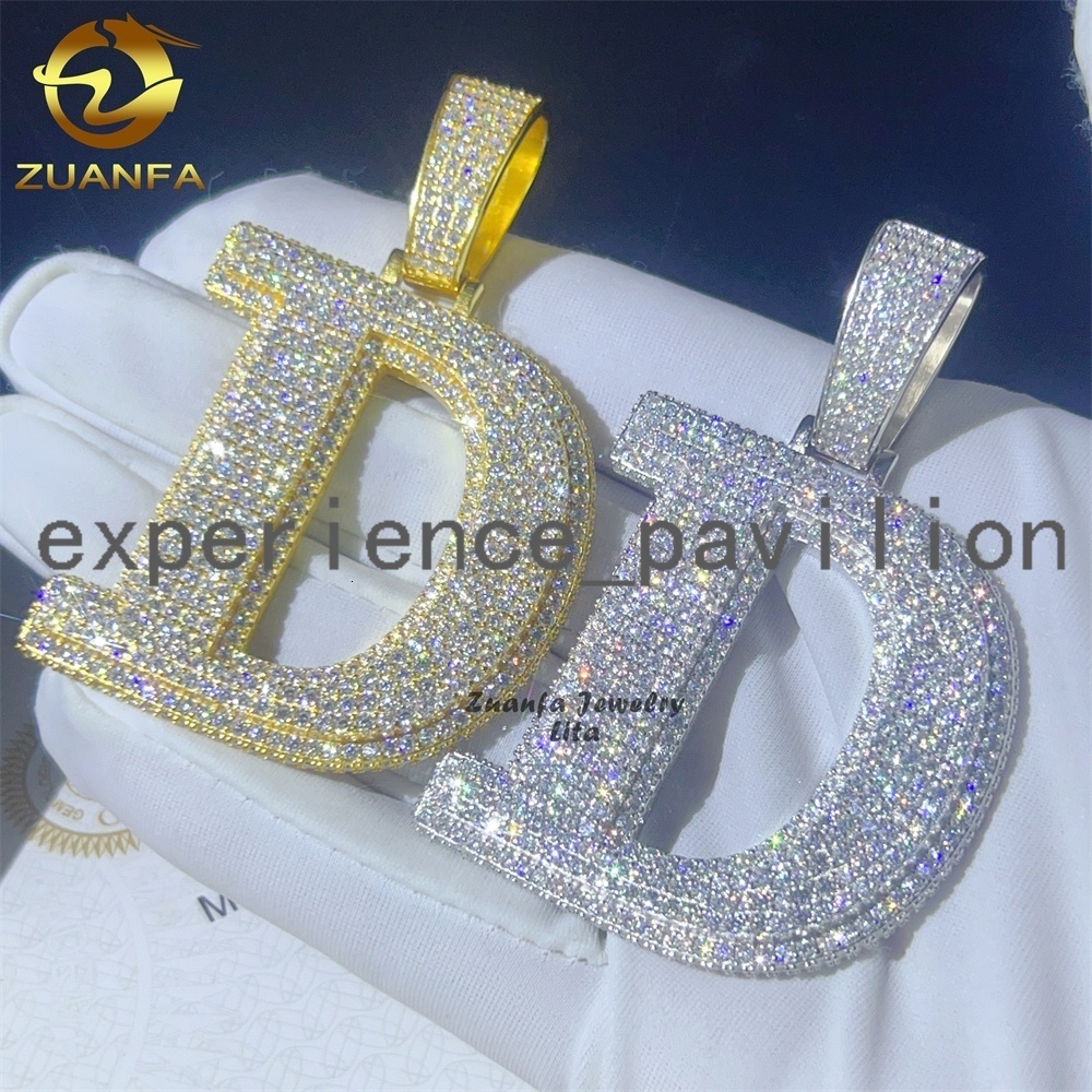 Custom Top Quality Hip Hop Iced Out Diamond 925 Sterling Silver Gold Initial Moissanite Letter Pendant