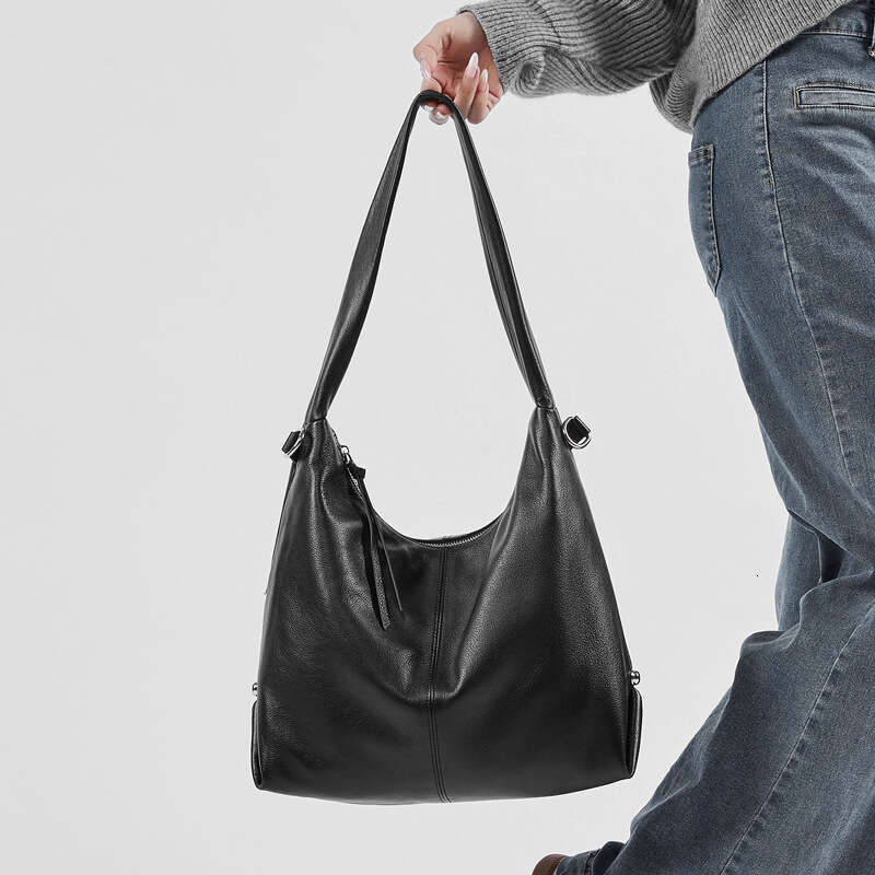 Real Leather Large Capacity Stylish New Korean Version Trendy Fashion Solid Color Casual Commuting Shoulder Tote Women's Bag