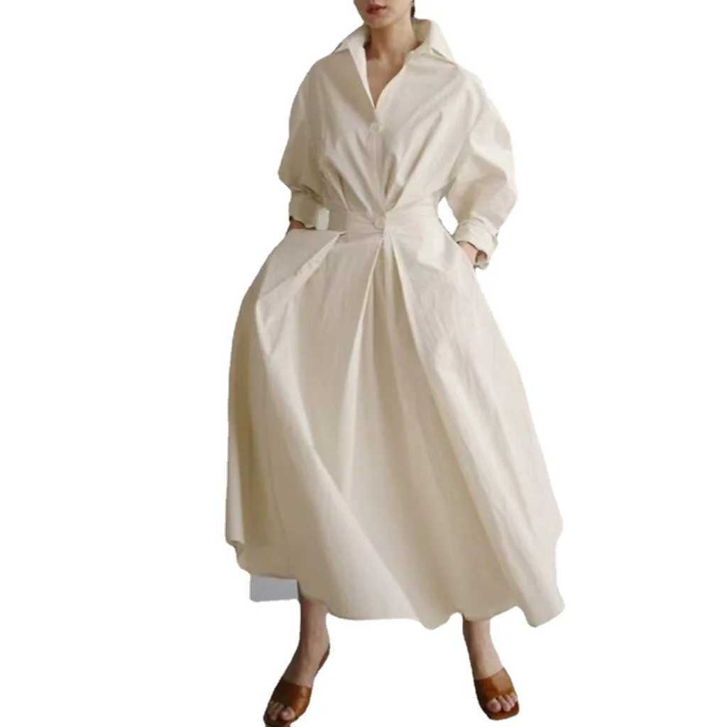 2024 Womens Clothes Fashion Shirt Dress Elegant White Long Dresses Summer Casual Cardigan Maxi Dress Robe Femme TunicsXJ250514