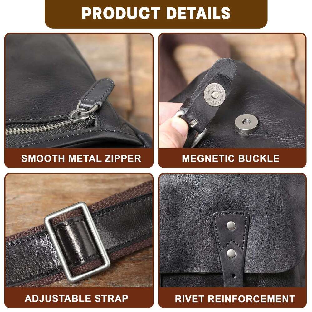 S.WORKER Genuine Leather Men's Shoulder Bag, Crossbody Simple Messenger Bags Cowhide Bag,Vegetable-tanned Fashion Casual