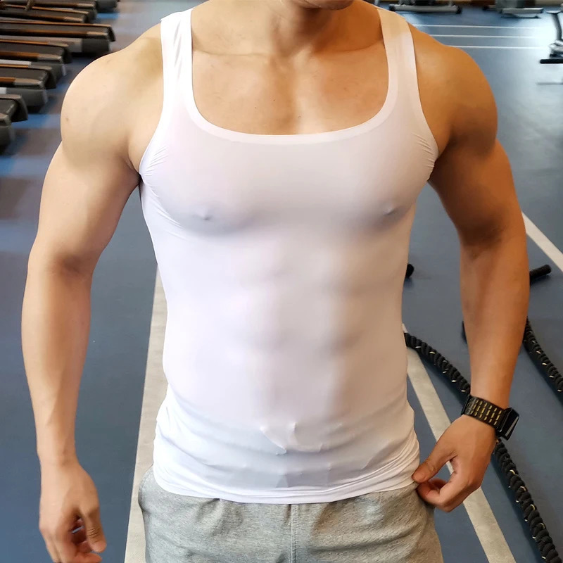 Sexy See Through Fitness Sports Tank Top Mens Fitness Running Training Plus Size T-shirt Top 250513