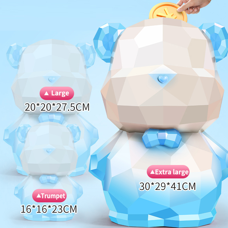 Blue and white standing gem bear money box
