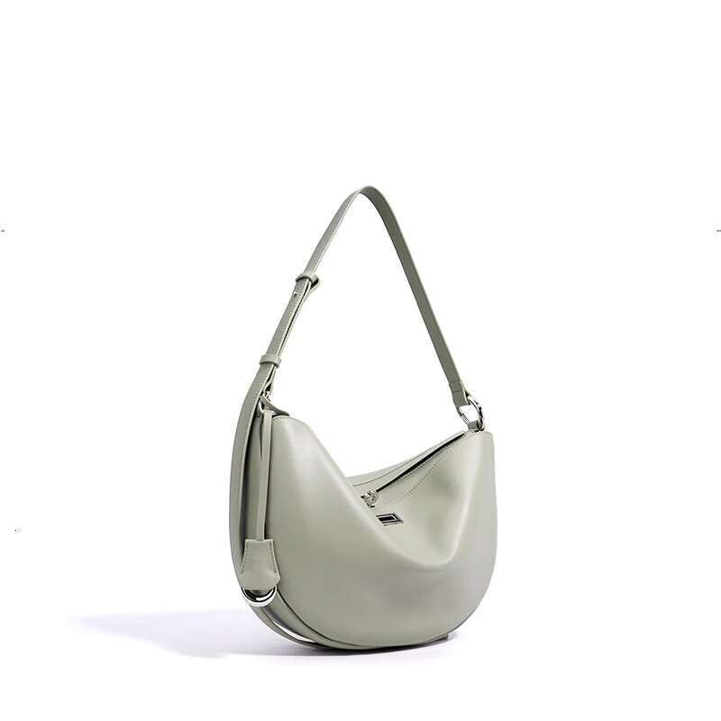 Genuine Leather Crescent Crossbody Shoulder Bag,Niche Designer Cowhide Handbag,Simple Buckle Classic Women Messenger Bag