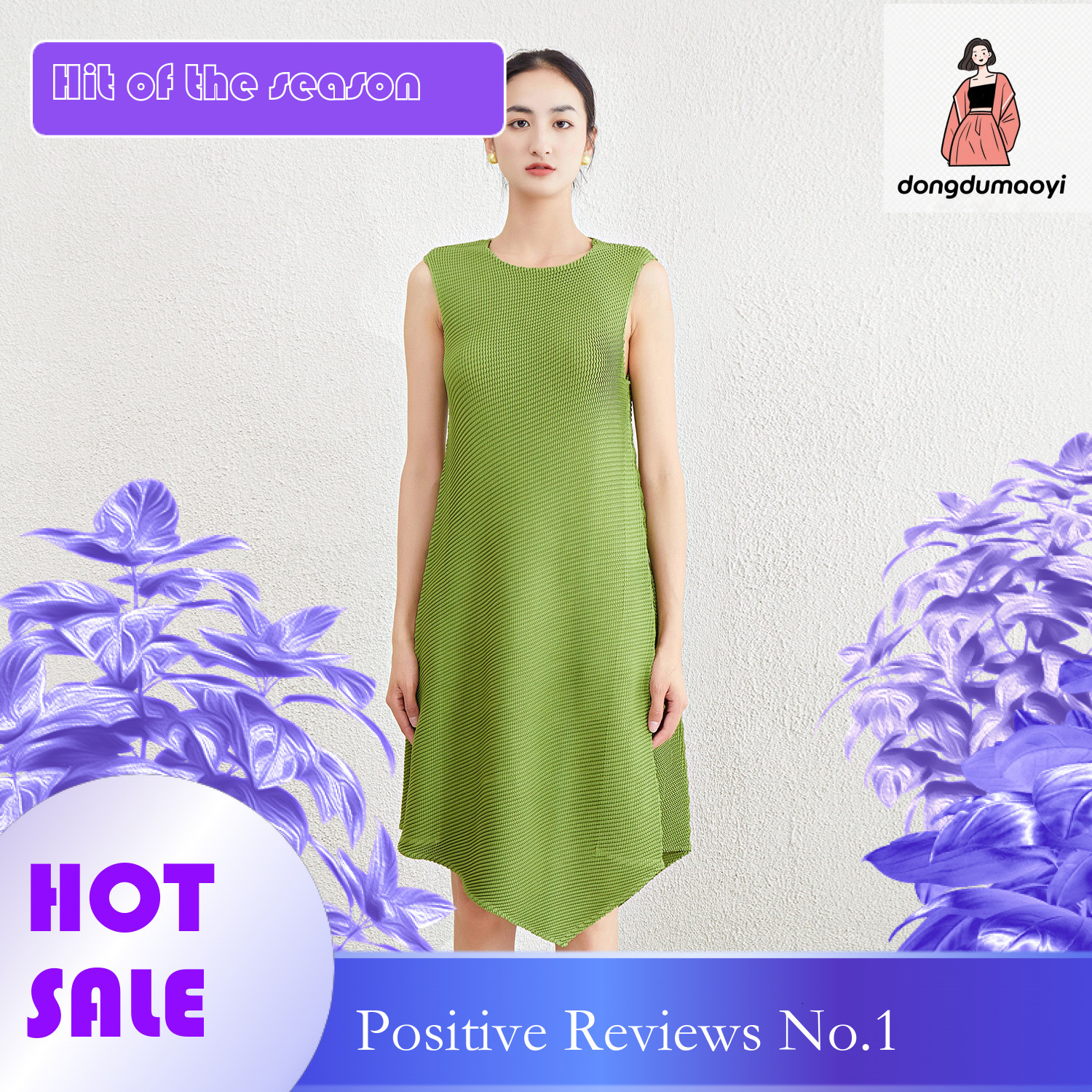dongdumaoyi Miyake fish scale pleated irregular dress summer new item plus size fat mm belly covering A line sleeveless vest skirt for women