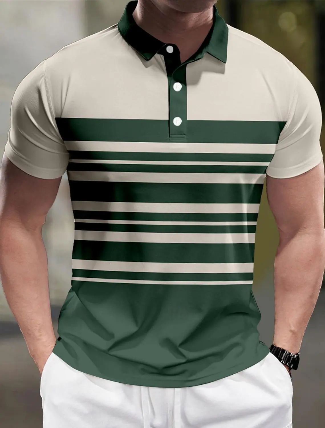 Striped Mens Business Casual 3D Polo Shirt Street Polyester Short Sleeve Turndown Polo Shirts Micro-elastic Lapel Polo Summer 250513