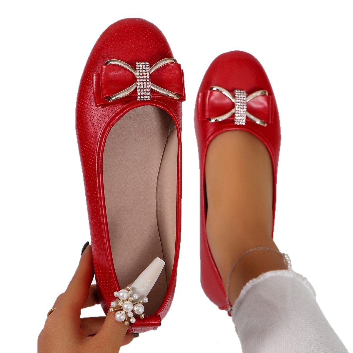 Water Diamond Bow Casual For Women Spring Summer New Korean Casual Shoes Edition Large Flat Bottom Shallow Mouth Outerwear Single Shoes Ddmysaturn